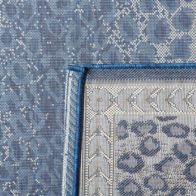 Navy and Beige Rectangular Synthetic Indoor/Outdoor Rug