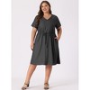Agnes Orinda Women's Plus Size Tie Waist Short Sleeve Solid Chambray Casual Shirt Dresses - 2 of 4