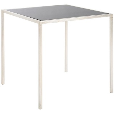 Kiley 18'' Square Black Glass & Silver Metal Accent Table