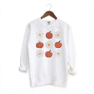 Simply Sage Market Women's Garment Dyed Pumpkin Daisy Checkered Graphic Sweatshirt - 1 of 2