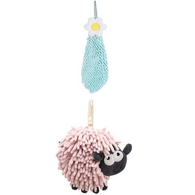 REGALWOVEN Flower and Sheep Shape Absorbent Fast Drying Chenille Hand Towels with Hanging Loop 6" x 15"/7" x 7" 2 Packs