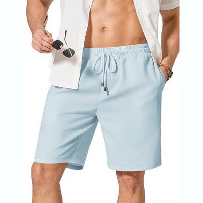 COOFANDY Men' s Linen Shorts 9" Casual Summer Beach Shorts Elastic Waist Drawstring Vacation Short with Pockets