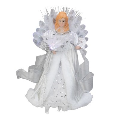 Kurt S. Adler 12" Silver and White LED Lighted Fiber Optic Angel Christmas Tree Topper