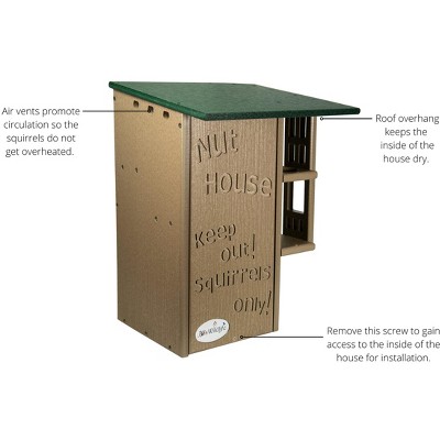Green and Tan Recycled Poly Lumber Squirrel House with Predator Guard