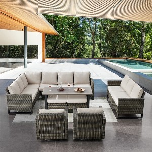 Belord 9 Piece Outdoor Sectional Furniture Set, All Weather Outdoor Conversation Set with L-Shape Sectional Sofa, Patio Couch, and Swivel Patio Chair - 1 of 4