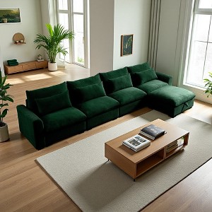 157.5" Corduroy Cloud L-Shaped Modular Sectional Sofa with Deep Seat & Storage Ottoman - 1 of 4