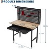 Acekool 48" Garage Work Bench with Pegboard, Power Outlet & Drawers - Heavy Duty Wooden Work Table for Workshop or Garage - 3 of 4
