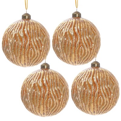 GlasFlength Tree Ornaments Modern Glass Ball Set Simple Elegant Design for Christmas Tree Home Decor Indoor Outdoor, Gold, 4.7"*4.7"*4.7"
