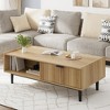 Coffee Table 42.5" Mid Century Modern Center Table with Drawer Fluted Living Room Table with Open Shelf Rectangle Coffee Table Easy Assembly - 2 of 4