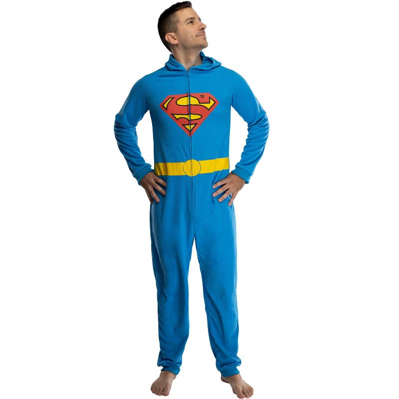 DC Comics Mens' Superhero Character Hooded Union Suit Footless Pajamas Costume, 2 of 4