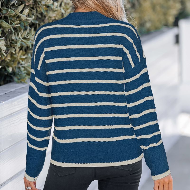 Women's Striped Turtleneck Drop Sleeve Sweater - Cupshe, 3 of 4