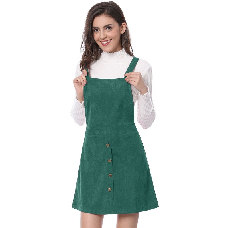 Allegra K Women's Corduroy Button Front A-Line Bib Overall Pinafore Skirts, 4 of 8