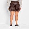 Women's Drop Waist Faux Leather Bubble Mini A-Line Skirt - Future Collective Brown - 2 of 3