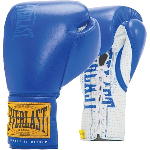 Everlast 1910 Pro Lace up Sparring Boxing Gloves 12 Oz. Blue Target