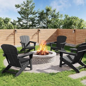 coucheta Modern HDPE Plastic Adirondack Chair Set of 4 - Oversize Weather Resistant Outdoor Patio Chairs with Wooden Textured, for Deck, Pool, Yard - 1 of 4