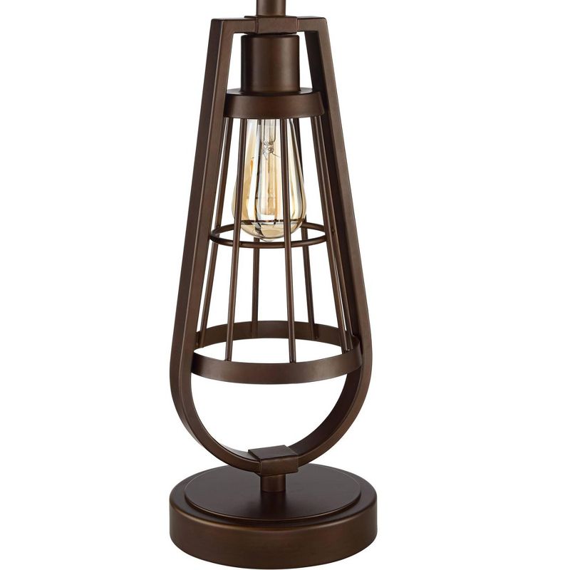 Franklin Iron Works Topher Rustic Industrial Table Lamp 27 3/4" Tall Brown with Nightlight LED Edison Burlap Drum Shade for Bedroom Living Room Office, 6 of 11