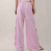 Women Everyday Checked Elastic Waist Side Strape Bowtie Casual Loungewear Pants Cherie Code - 3 of 4