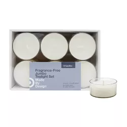 1" 12pk Unscented Jumbo Tealight Candles White - Made By Design™
