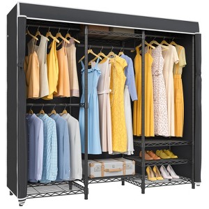 VIPEK V5C Clothes Closet Wardrobe Heavy Duty Covered Clothes Rack, Black Metal Clothing Rack with Grey Oxford Fabric Cover - 1 of 4