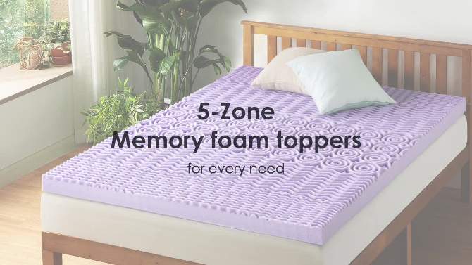 Mellow 5-Zone Memory Foam Lavender Infusion 1.5" Mattress Topper, 2 of 10, play video