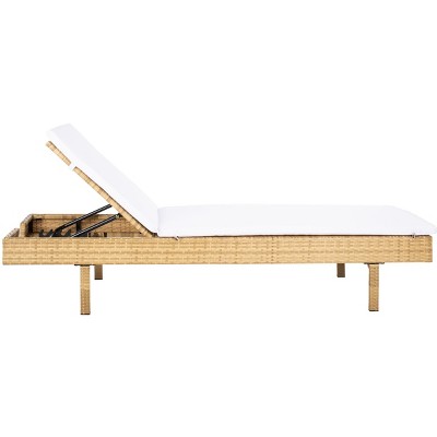 Natural Wicker Outdoor Chaise Lounger with White Cushions