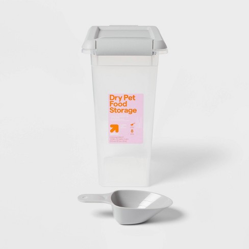 Dry food store container with scoop