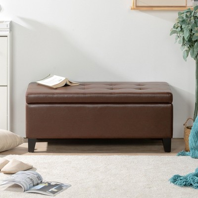 CAVINAS Faux Leather Storage Ottoman Bench with Button-Tufted Top,Upholstered Storage Ottoman,Storage Benches for Living Room,Bedroom