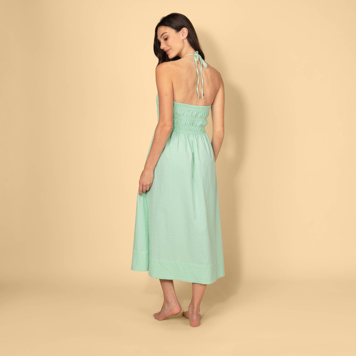 Женские платья Solid & Striped Women's Seersucker Smocked A-Line Dress - Mint Green Check XL — фото 3