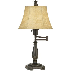 Regency Hill Traditional Swing Arm Desk Lamp 22 1/2" High with USB Charging Port Bronze Metal Faux Leather Shade for Living Room - 1 of 4