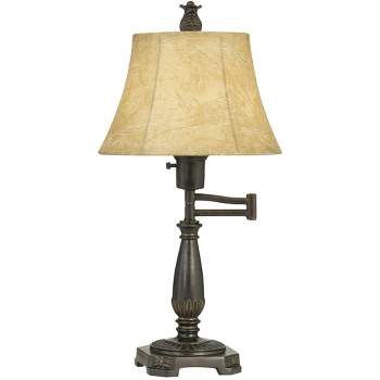 Regency Hill Traditional Swing Arm Desk Lamp 22 1/2" High with USB Charging Port Bronze Metal Faux Leather Shade for Living Room