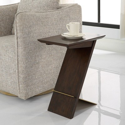 Modern Brown and Brass Wood Metal Accent Table
