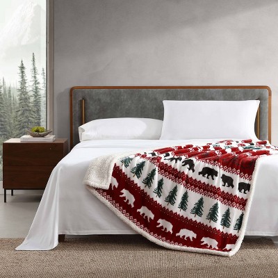 Grizzly Peak Red Reversible Sherpa Fleece Throw Blanket