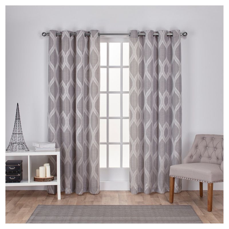 Montrose Ogee Geometric Textured Linen Jacquard Grommet Top Window Curtain Panel Pair - Exclusive Home&#153;, 1 of 7