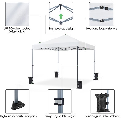 8x8ft White Steel Pop-Up Canopy Tent with UPF 50+ Fabric