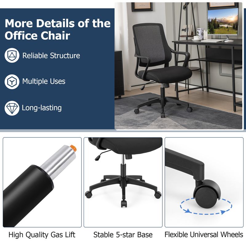 Tangkula Ergonomic Office Chair Height-adjustable Home Office Chair Breathable Mesh Computer w/ Wheels Swivel Task Desk Chair, 5 of 11