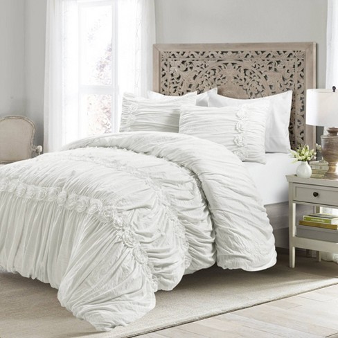 Lush Decor Avon Shabby Chic Textured Ruffle Detail Comforter, King, White,  3-Pc Set