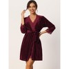 cheibear Women's Velvet Stripe with Lace Trim Loungewear Pajama Sets - 3 of 4
