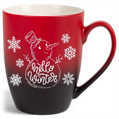 Elanze Designs Hello Winter Two Toned Ombre Matte Red and Black 12 ounce Ceramic Stoneware Coffee Cup Mug