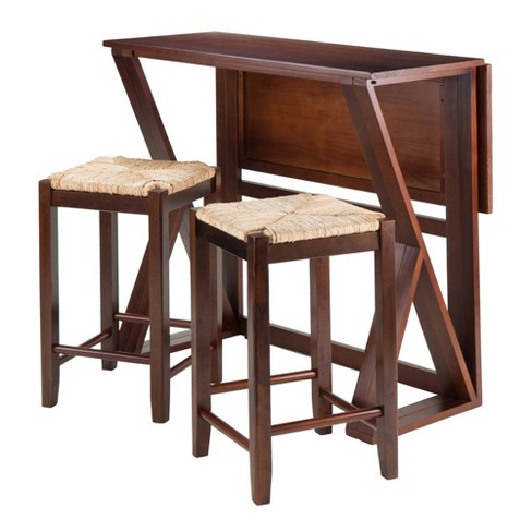 Rush Seat Stool Wood Brown Winsome, Bar Stool Height Table Set