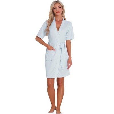 INSPIRE CHIC Womens Bath Robe Waffle Short Sleeve Wrapping Straps Soft Robe with Pocket Loungewear