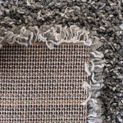 Luxurious Gray Synthetic Round Shag Rug, Easy Care, 59 in Diameter