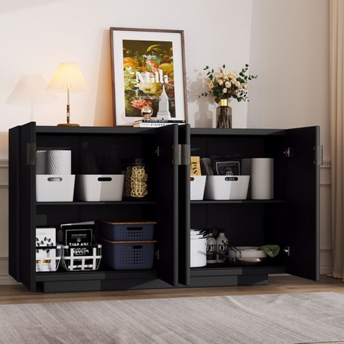 4 Wavy Door Sideboard with Adjustable Shelves & Retro Copper Handles - Ample Storage for Dining & Living Room - image 1 of 4