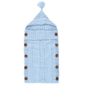 Hudson Baby Infant Boy Knitted Baby Lounge Stroller Wrap Sack, Light Blue, One Size - 1 of 3
