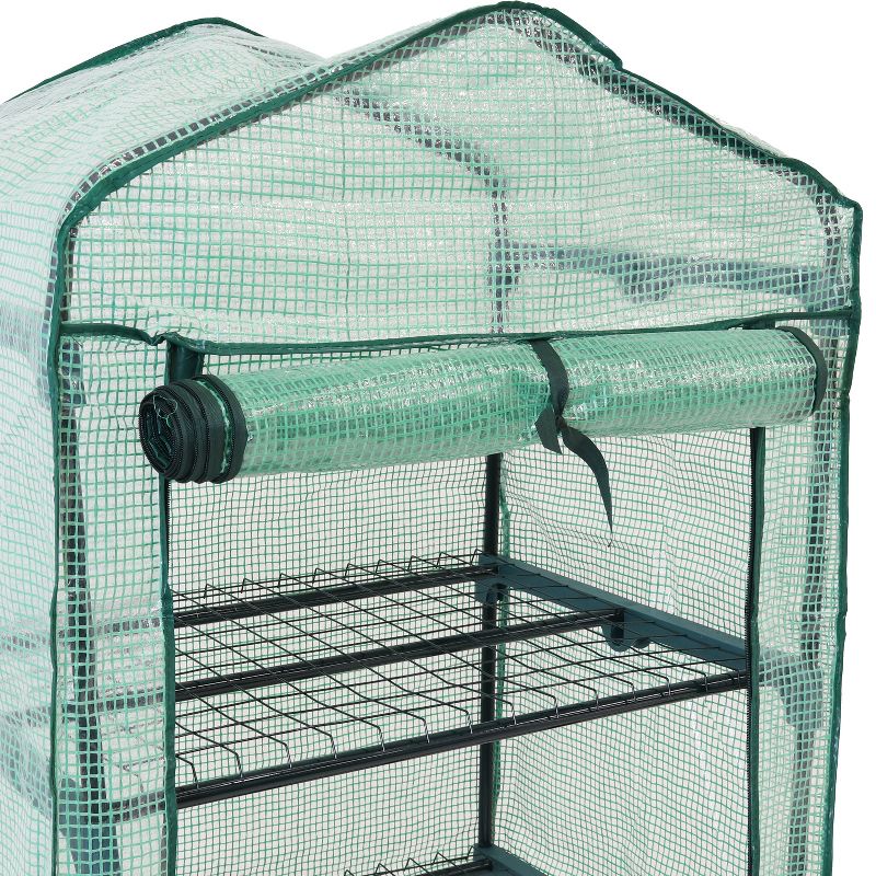 Sunnydaze Outdoor Portable Growing Rack 4-Tier Greenhouse with Roll-Up Door - 4 Shelves - Green, 5 of 12