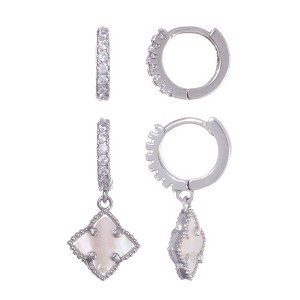 Adornia Silver 2-PIECE White Mother of Pearl Huggie Earring HOLIDAY Set - 1 of 4