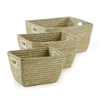 Plum & Post Rivergrass Rectangular Baskets With Handles, Set Of 3