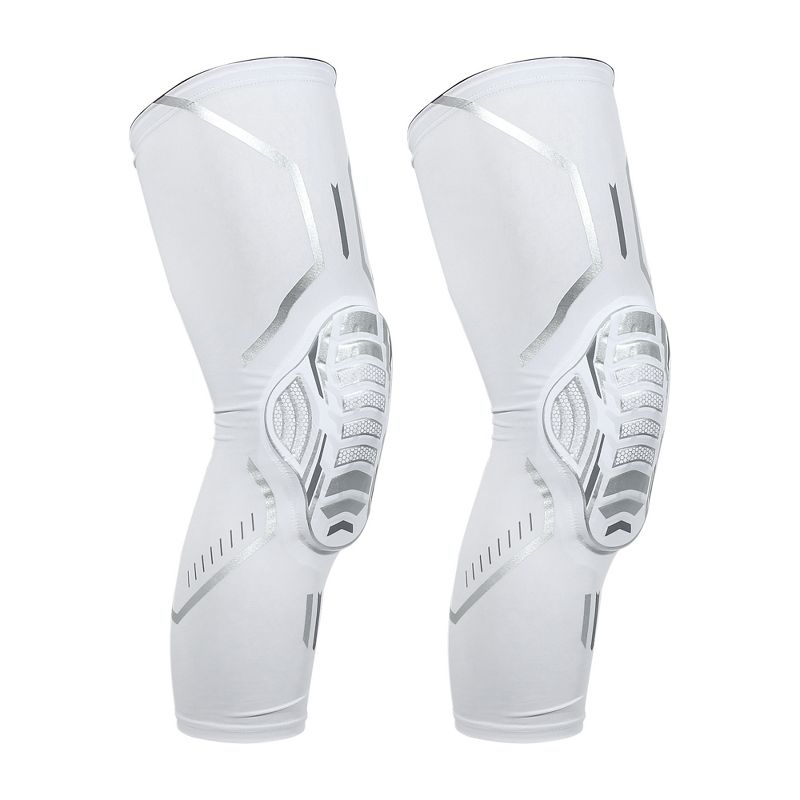 Unique Bargains 2pcs Compression Knee Braces EVA Padd Leg Sleeves Protector Nylon White Size 2XL, 1 of 4