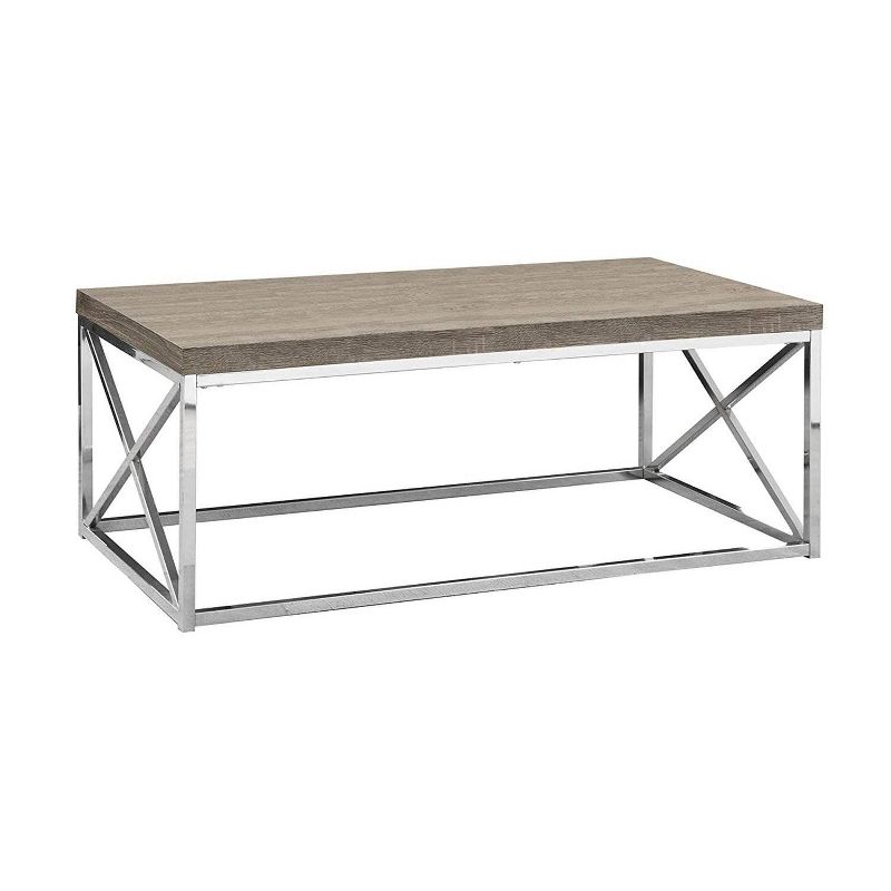 Monarch Dark Taupe Wood-Look Finish Chrome Metal Contemporary Style Coffee Table, 1 of 6