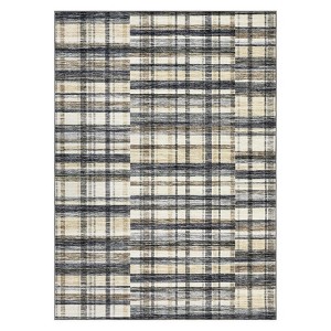 2 x 6 ft Polyester Green Brown Rectangular Hallway Entryway Bathroom Kitchen Geometric Checkered Modern Machine Washable Runner Rug - 1 of 4