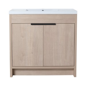 ChicFurnit Bathroom Vanities 36 Inch Freestanding Bathroom Vanity With White Resin Sink Soft Close Doors for Bathroom, Beige, 35.44"*18.13"*34.06" - 1 of 4